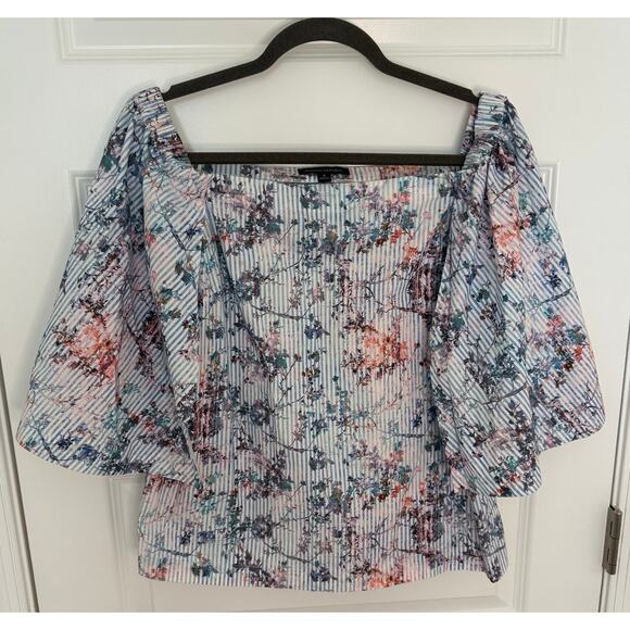 Banana Republic Floral Stripe Off-Shoulder Poplin Top Size S Cotton Portugal - Picture 1 of 11